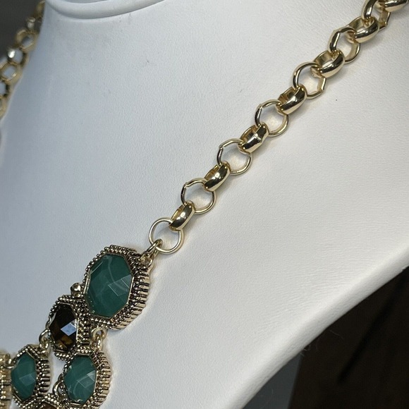 Signed Napier Green Gold Tone Statement Necklace Belcher Rolo Chain Adjustable - Picture 5 of 6